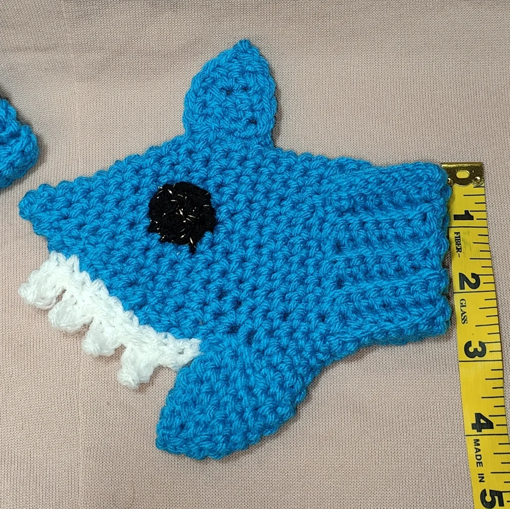 Handmade Crochet Blue Shark Child Mittens